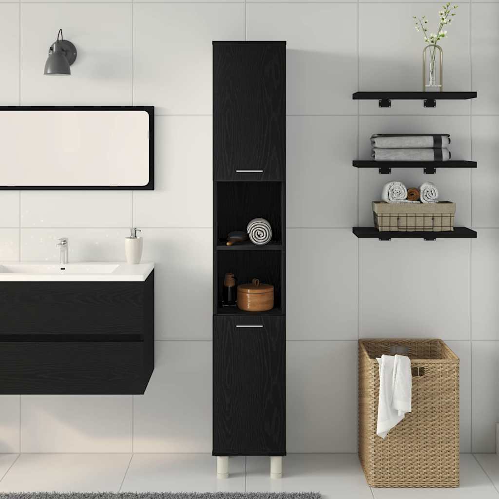 Badezimmerschrank Schwarz Eichen-Optik 30 x 30 x 179 cm