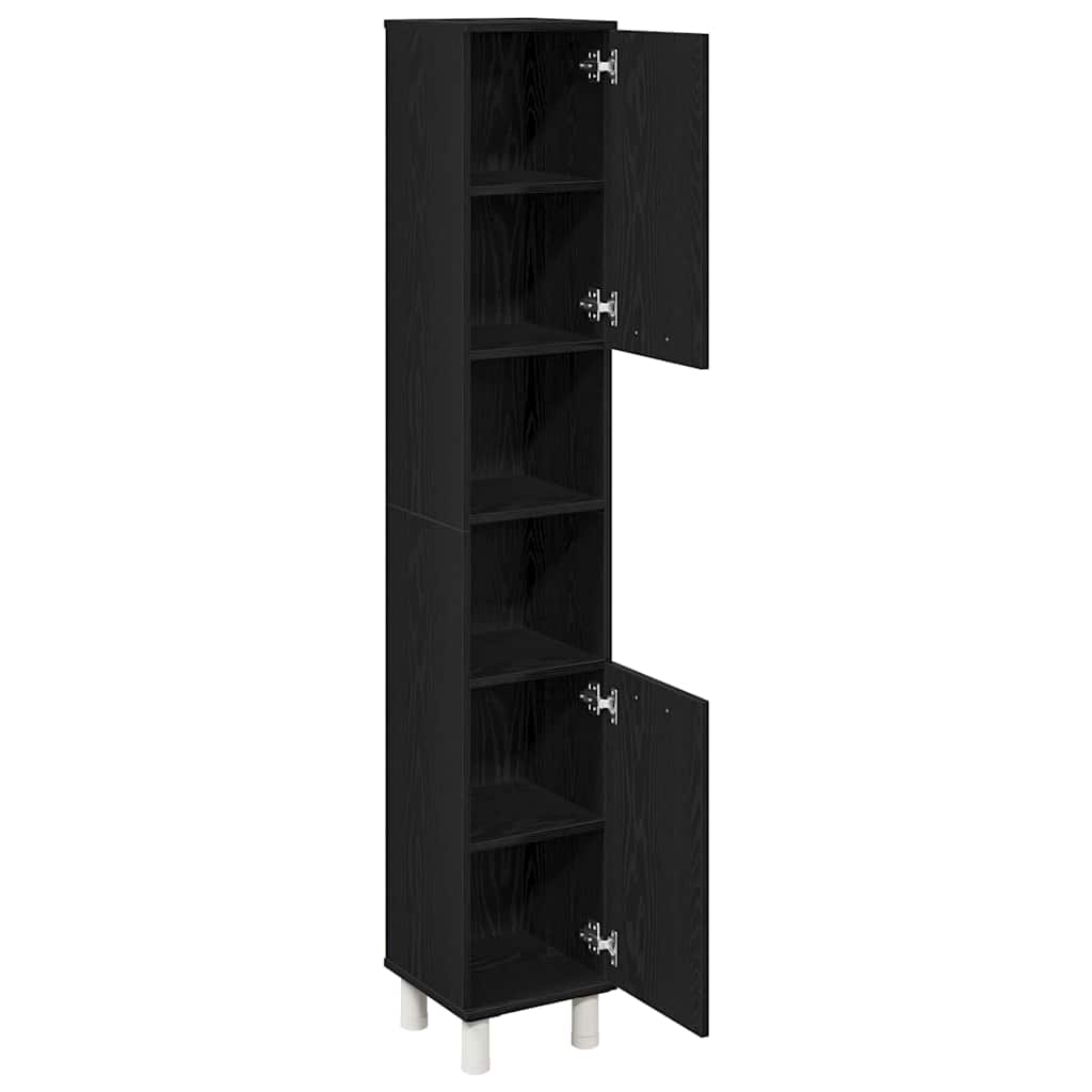 Badezimmerschrank Schwarz Eichen-Optik 30 x 30 x 179 cm