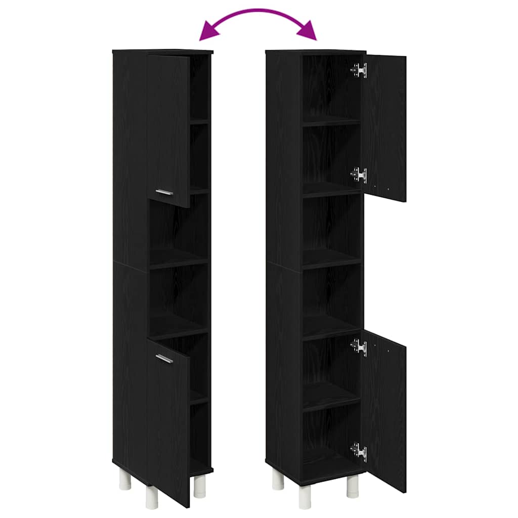 Badezimmerschrank Schwarz Eichen-Optik 30 x 30 x 179 cm
