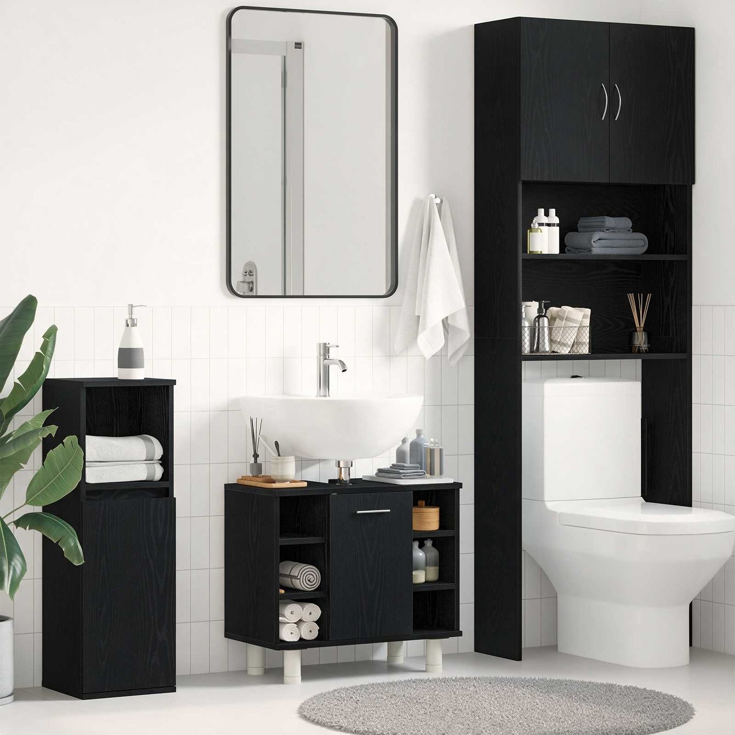 Badezimmerschrank Schwarz Eichen-Optik 60 x 32 x 54 cm