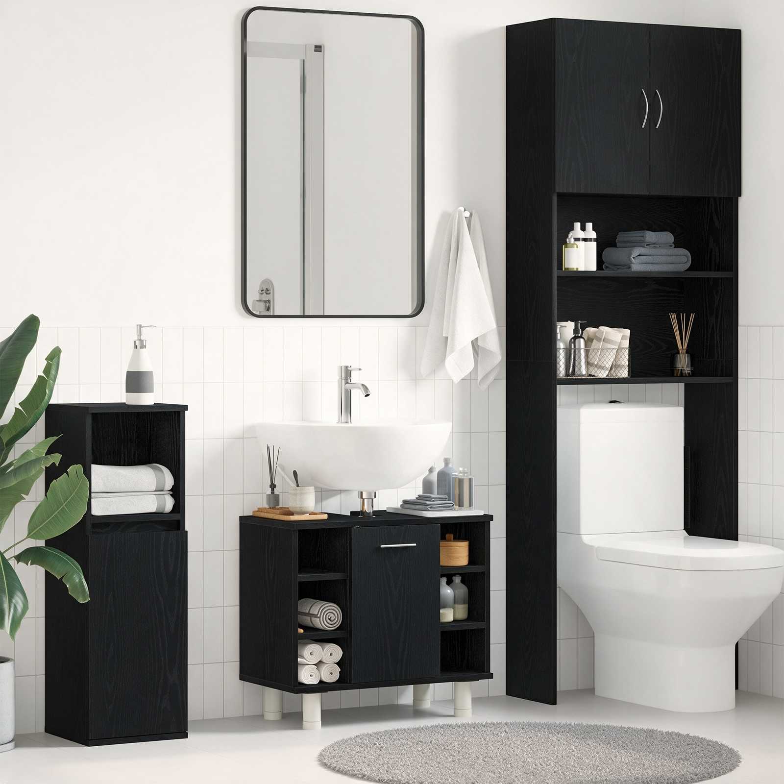Badezimmerschrank Schwarz Eichen-Optik 60 x 32 x 54 cm