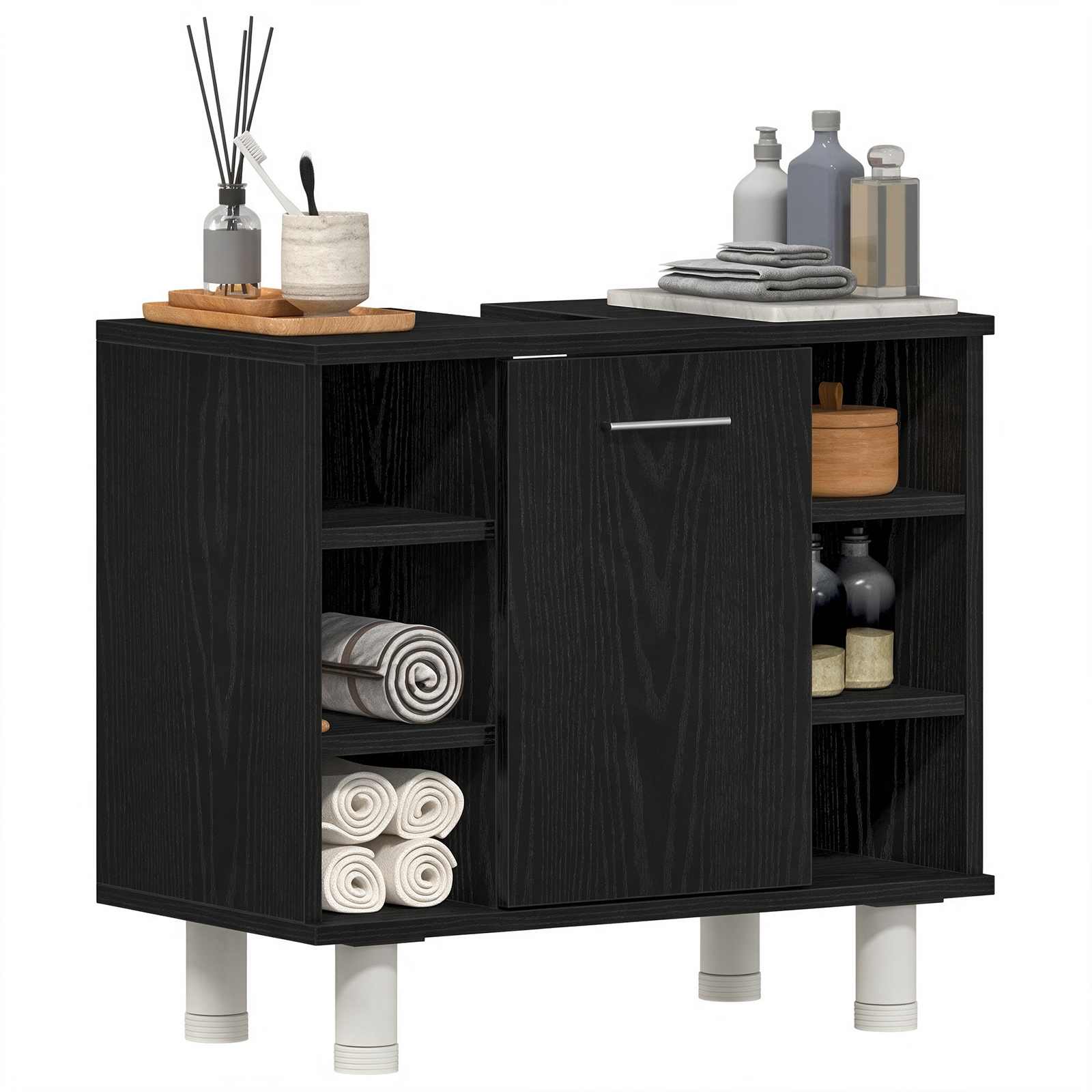 Badezimmerschrank Schwarz Eichen-Optik 60 x 32 x 54 cm