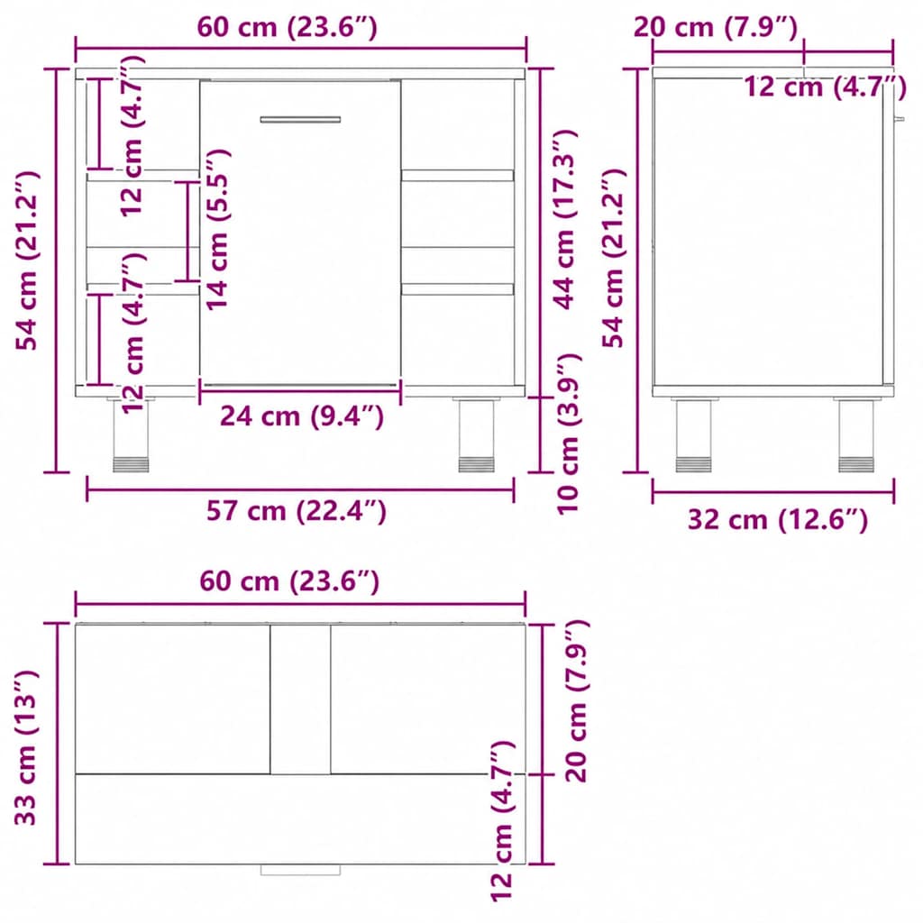 Badezimmerschrank Schwarz Eichen-Optik 60 x 32 x 54 cm