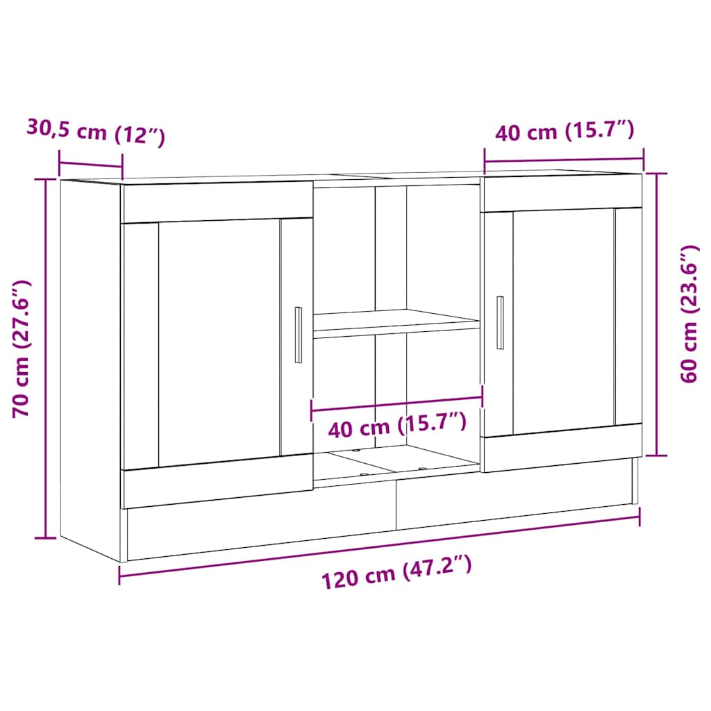 Sideboard Schwarz Eichen-Optik 120 x 30,5 x 70 cm Holzwerkstoff