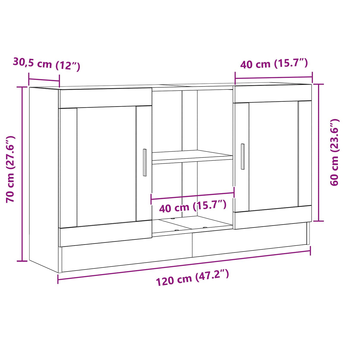 Sideboard Schwarz Eichen-Optik 120 x 30,5 x 70 cm Holzwerkstoff