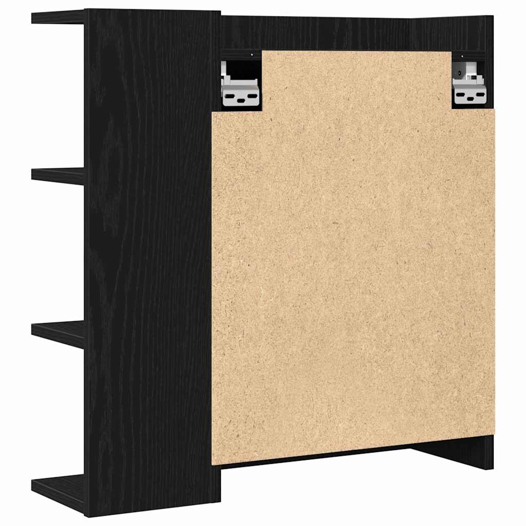 Badezimmerspiegelschrank mit Regal mit Tür Schwarz Eichen-Optik