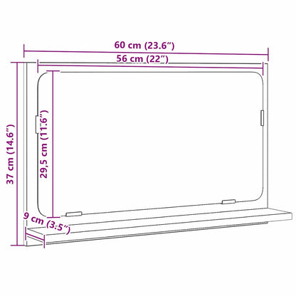 Spiegelablage Schwarz Eichen-Optik 60 x 10,5 x 37 cm