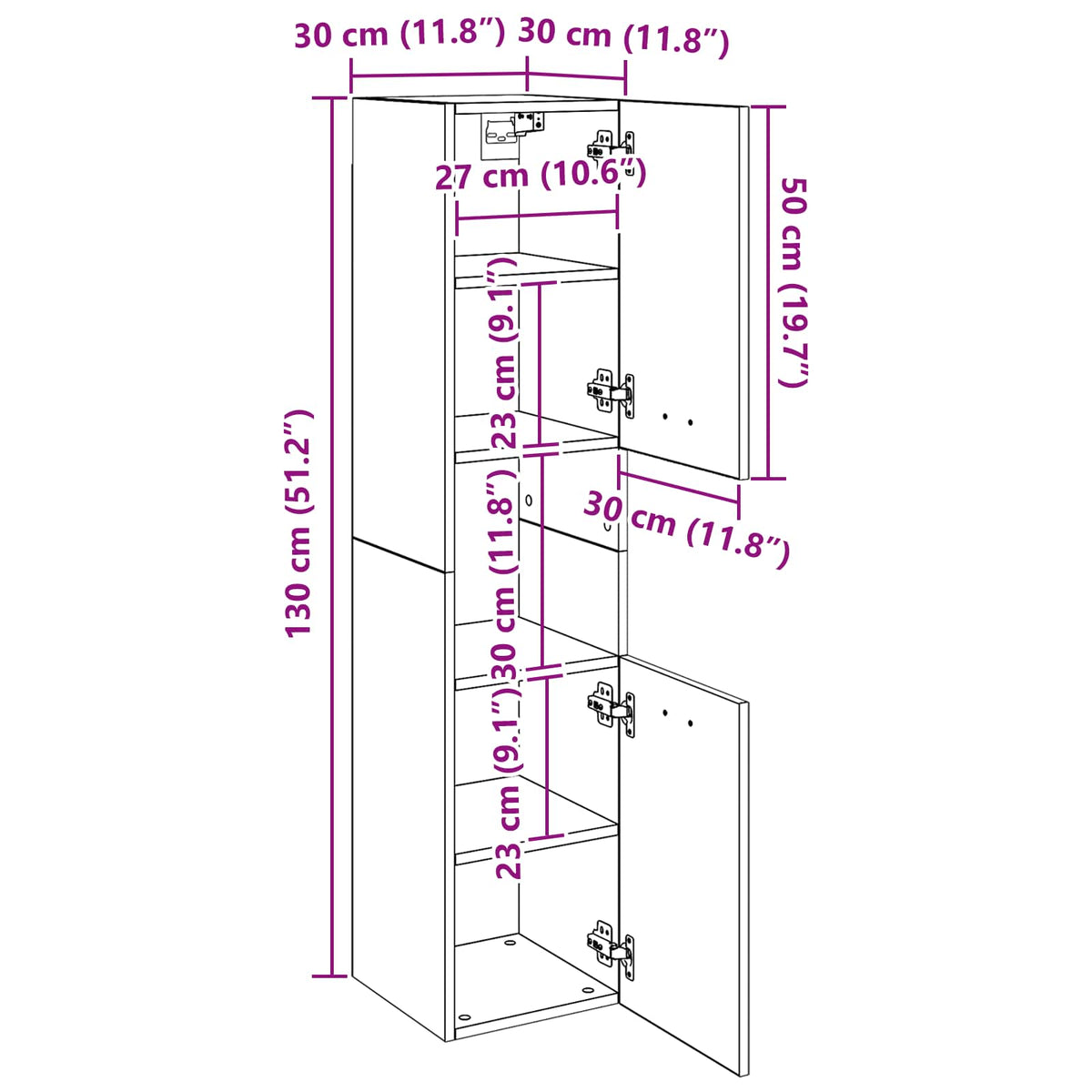 Badezimmerschrank Schwarz Eichen-Optik 30 x 30 x 130 cm