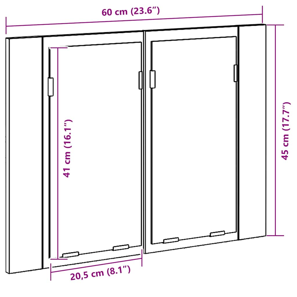 Badezimmerspiegelschrank Schwarz Eichen-Optik 60 x 12 x 45 cm
