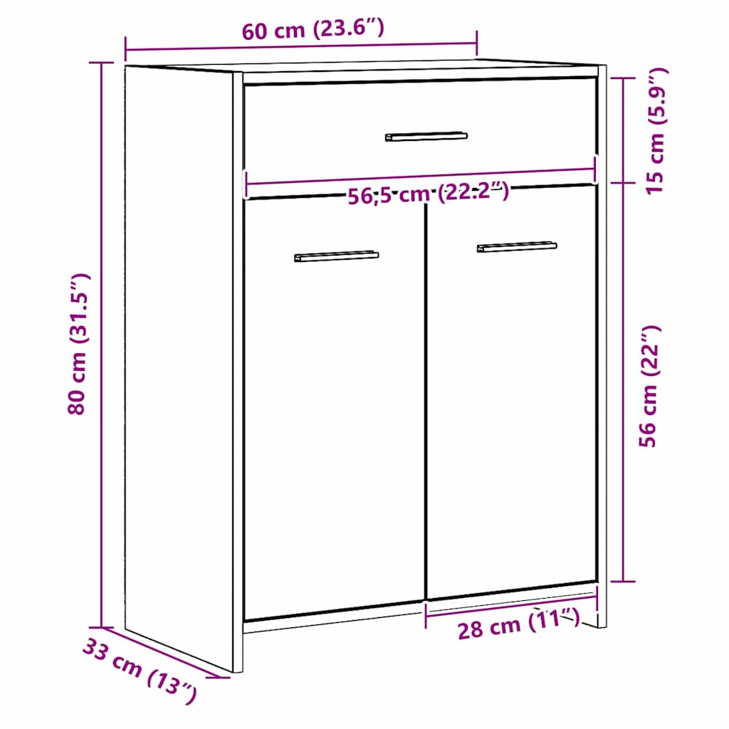 Badezimmerschrank Schwarz Eichen-Optik 60 x 33 x 80 cm