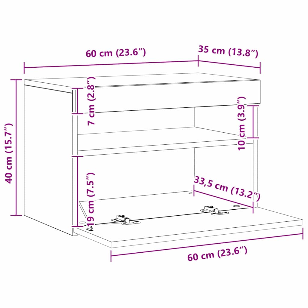 TV-Schränk 60 x 35 x 40 cm Schwarz Eichen-Optik Holzwerkstoff