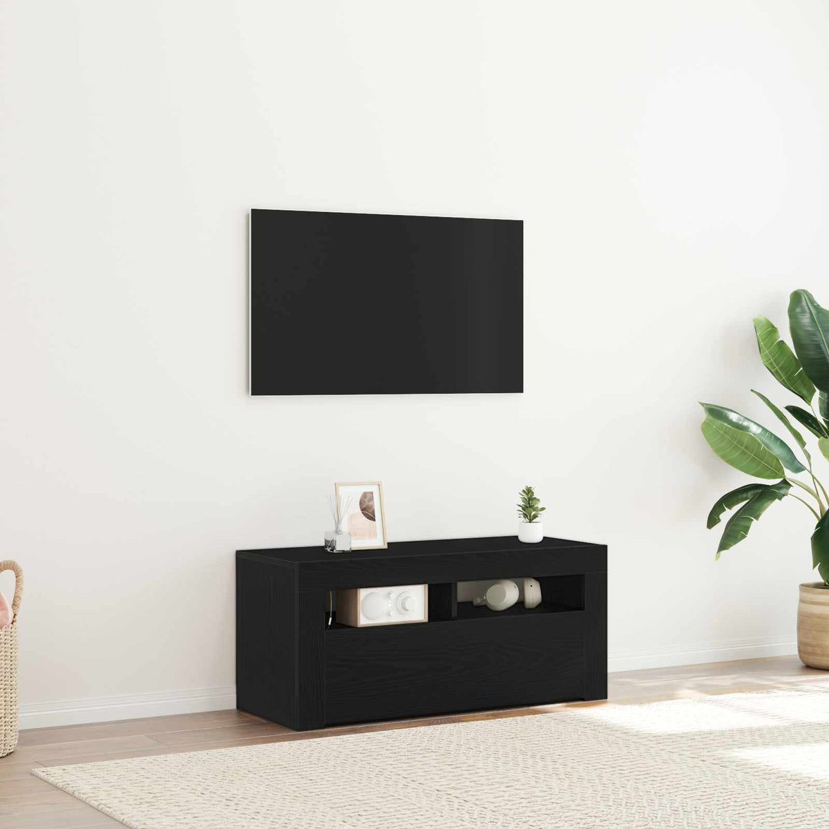 TV-Schränk 90 x 35 x 40 cm Schwarz Eichen-Optik Holzwerkstoff