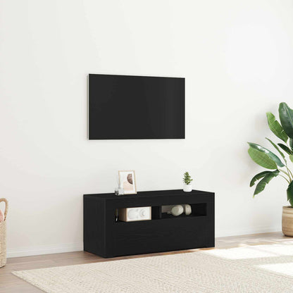 TV-Schränk 90 x 35 x 40 cm Schwarz Eichen-Optik Holzwerkstoff