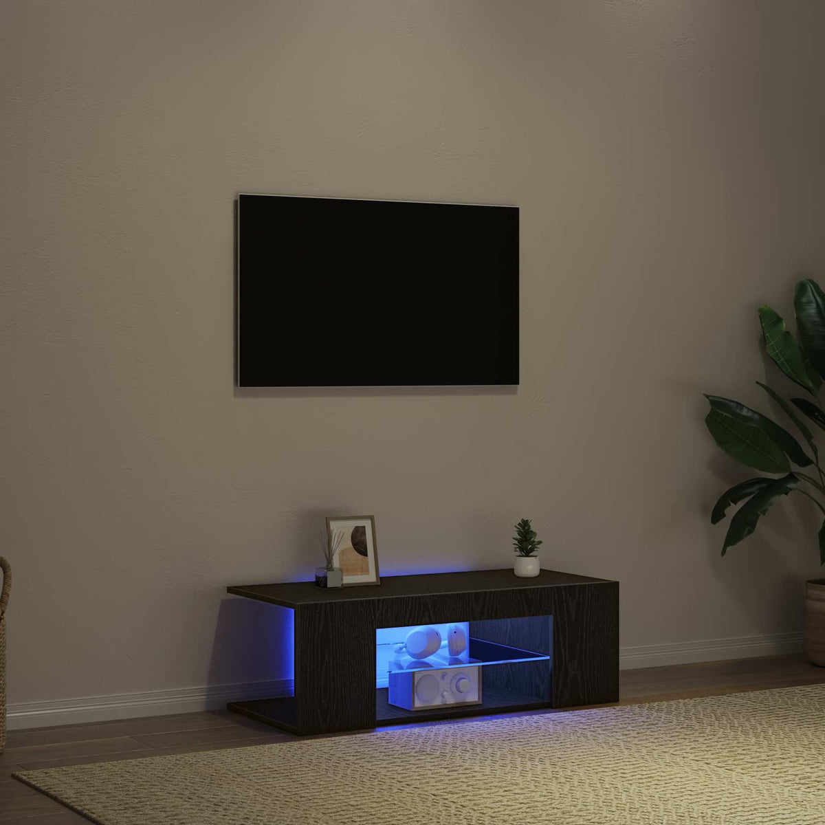 TV-Schränk 90 x 39 x 30 cm Schwarz Eichen-Optik Holzwerkstoff