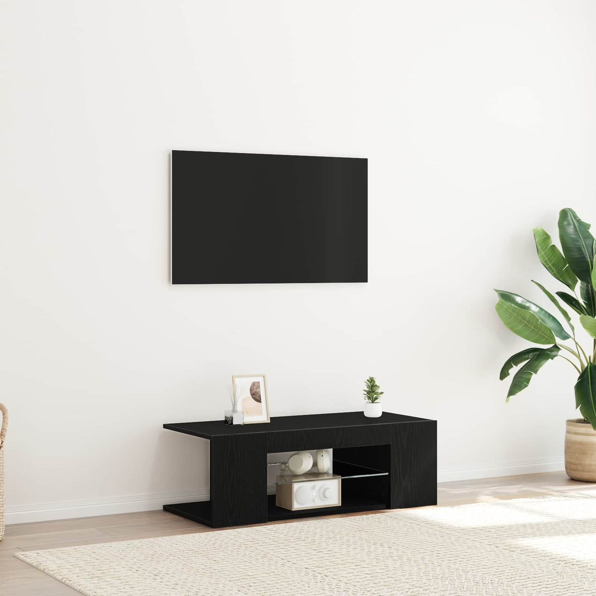 TV-Schränk 90 x 39 x 30 cm Schwarz Eichen-Optik Holzwerkstoff