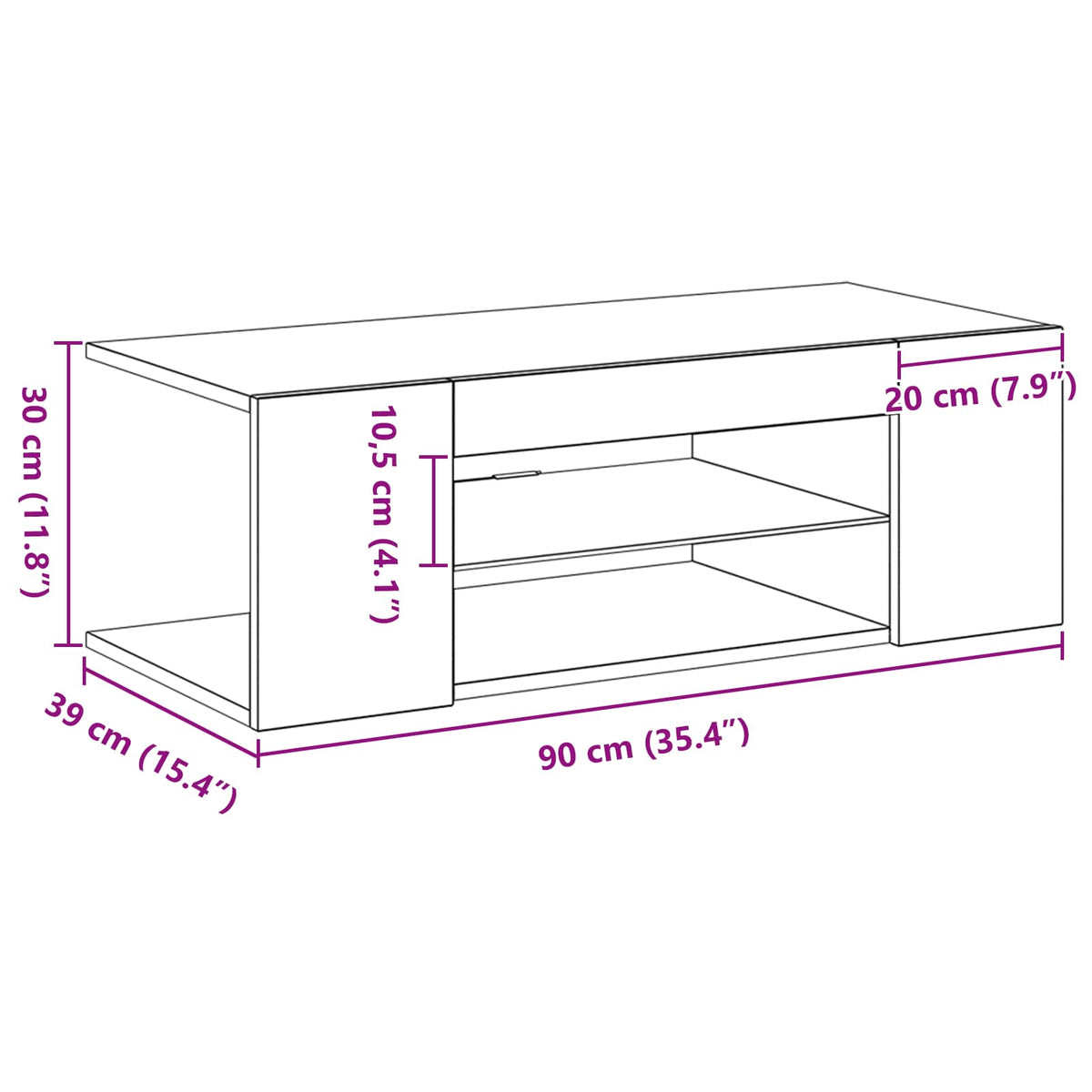 TV-Schränk 90 x 39 x 30 cm Schwarz Eichen-Optik Holzwerkstoff