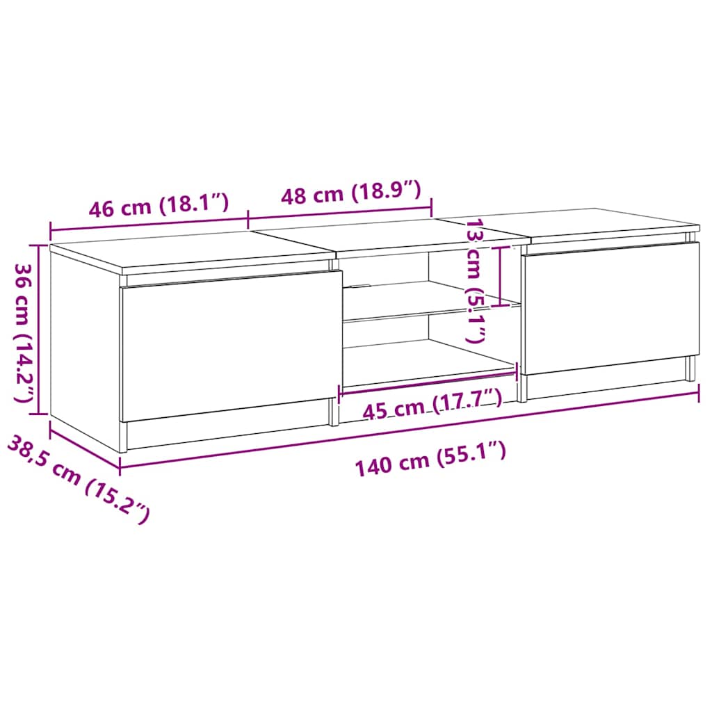 TV-Schränk 140 x 38,5 x 36 cm Schwarz Eichen-Optik