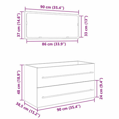 Waschbecken-Schrank Schwarz Eichen-Optik 90 x 45 x 1.5 cm