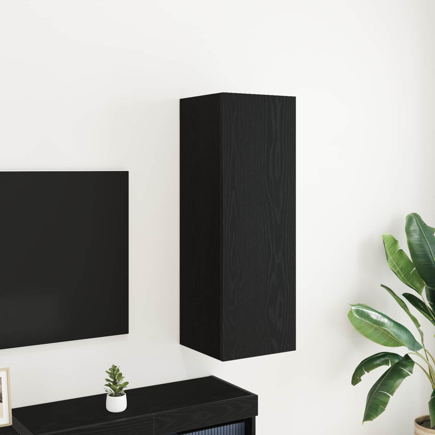 Wand-TV-Schrank 30,5 x 30 x 90 cm Schwarz Eichen-Optik