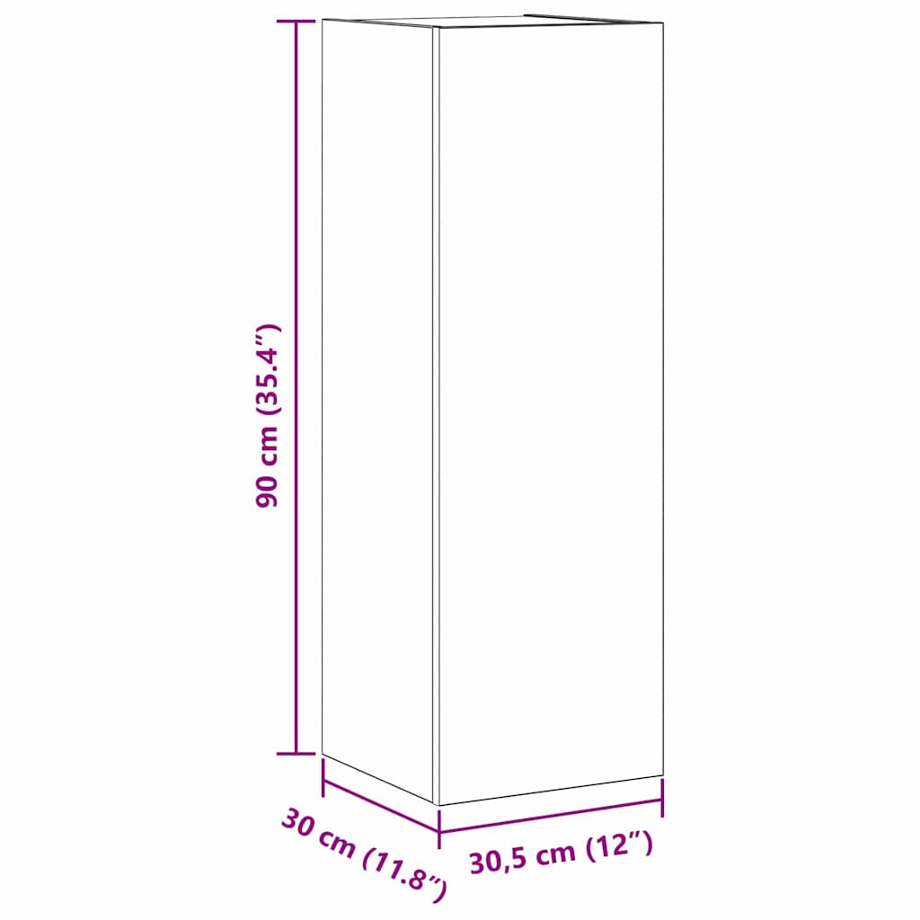 Wand-TV-Schrank 30,5 x 30 x 90 cm Schwarz Eichen-Optik