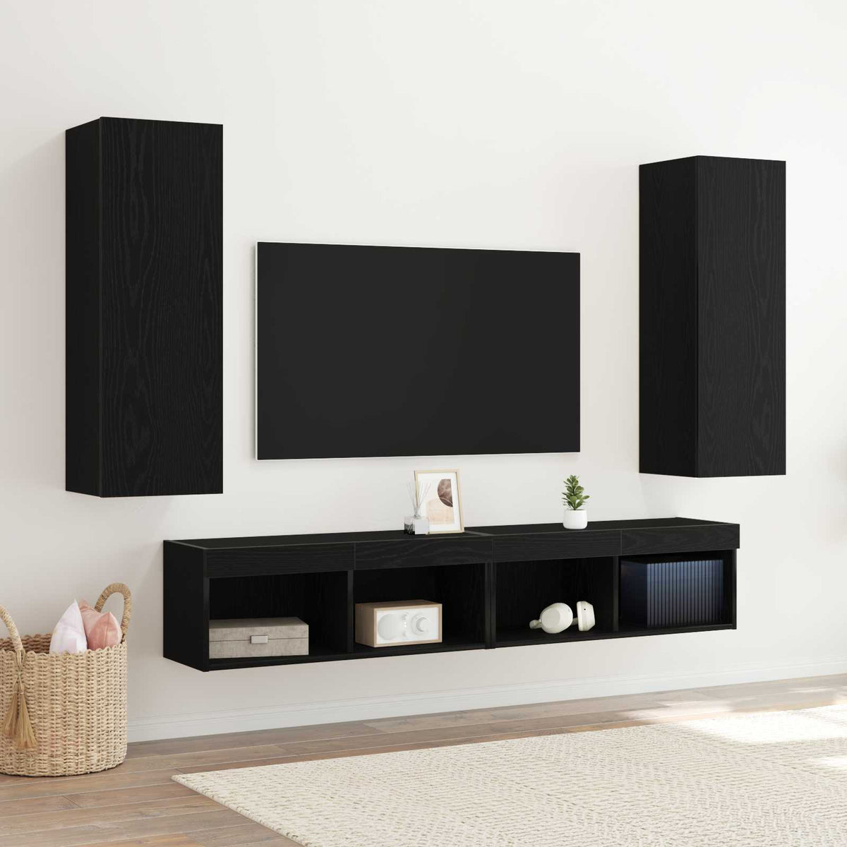 Wand-TV-Schrank 2 stk. Schwarz Eichen-Optik Holzwerkstoff