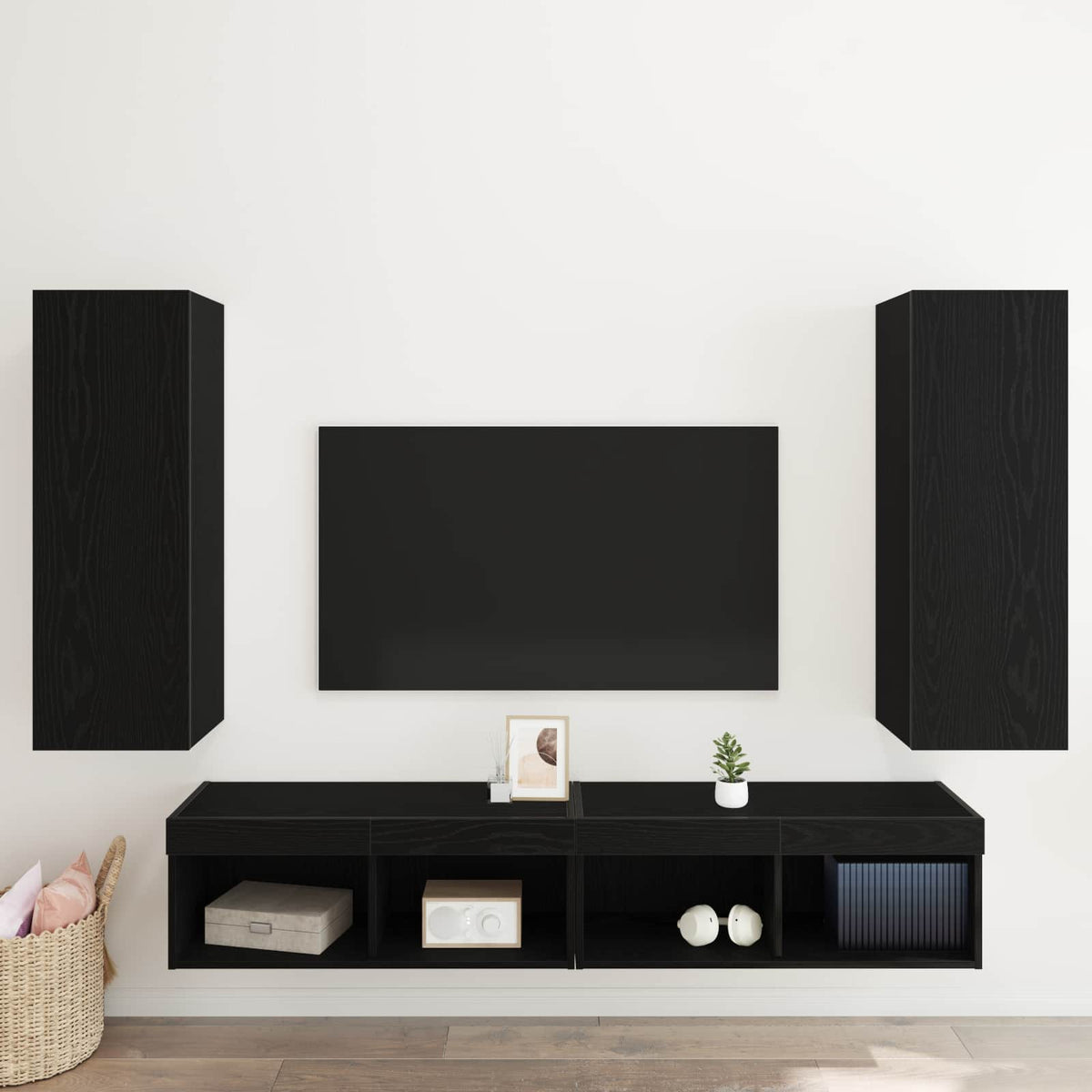 Wand-TV-Schrank 2 stk. Schwarz Eichen-Optik Holzwerkstoff