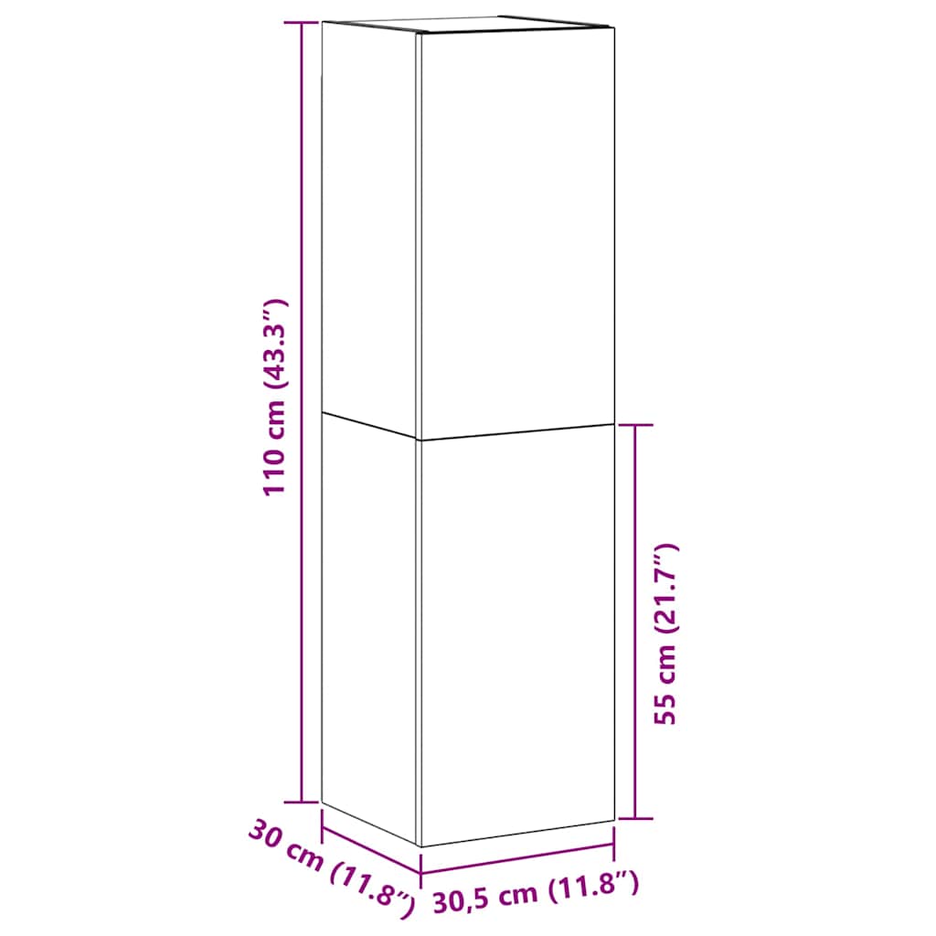 Wand-TV-Schrank 30,5 x 30 x 110 cm Schwarz Eichen-Optik