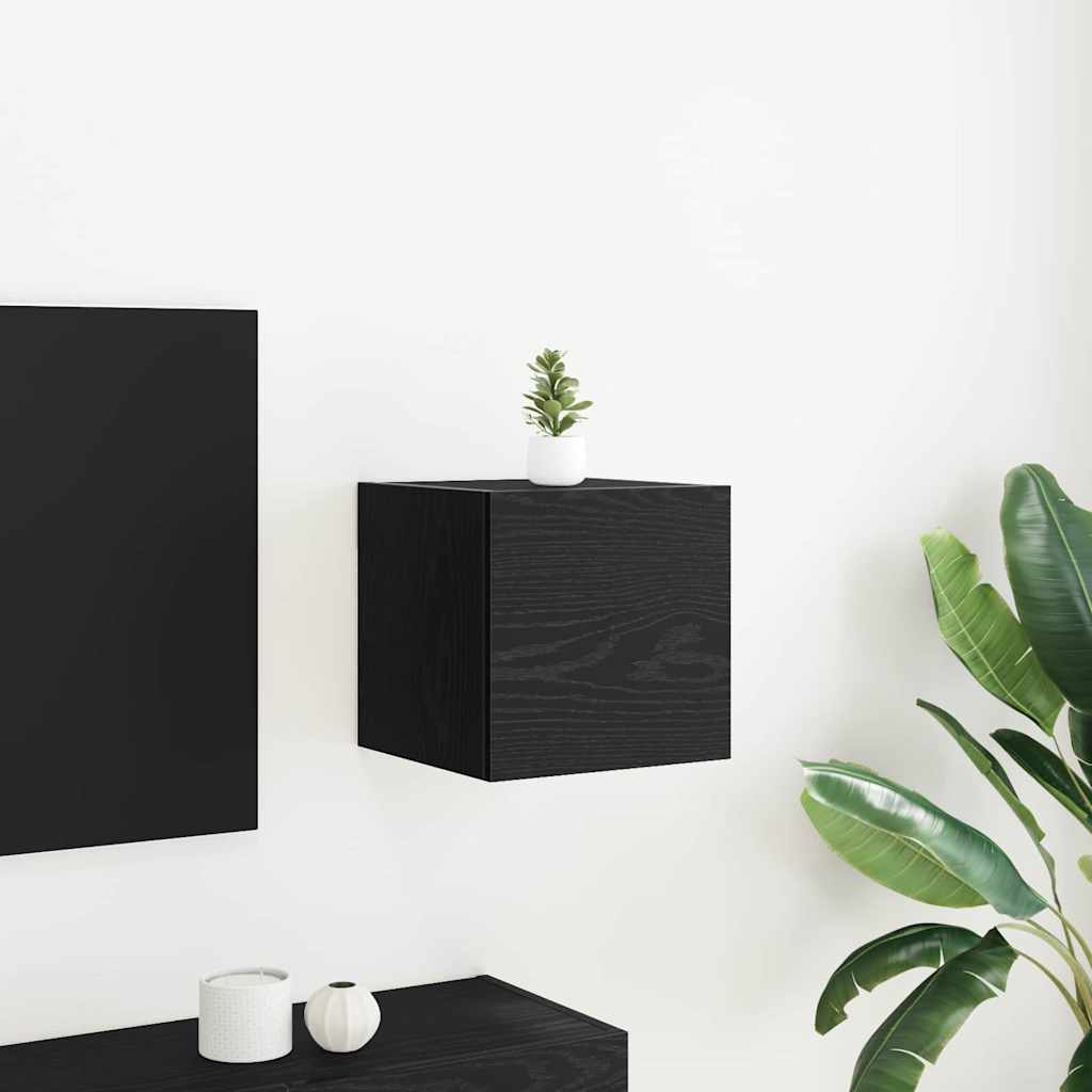 Wandmontiertes TV-Regal 30,5 x 30 x 30 cm Schwarz Eichen-Optik