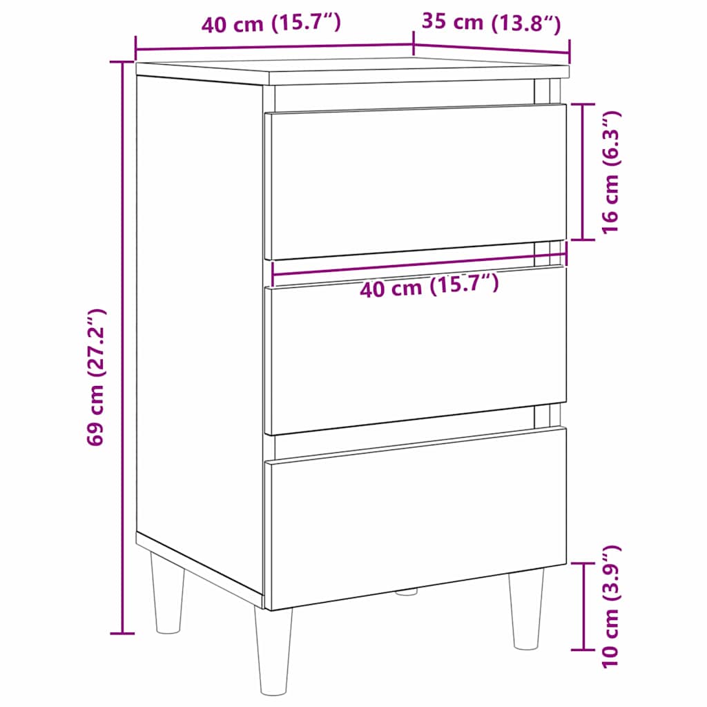 Nachttisch Schwarz Eichen-Optik 40 x 35 x 69 cm Holzwerkstoff