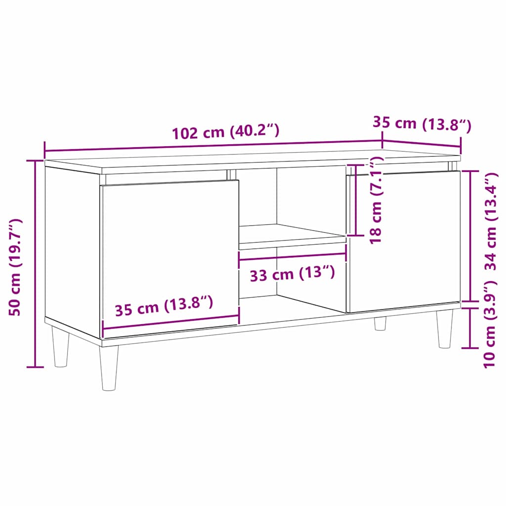 TV-Schränk 102 x 35 x 50 cm Schwarz Eichen-Optik Holzwerkstoff