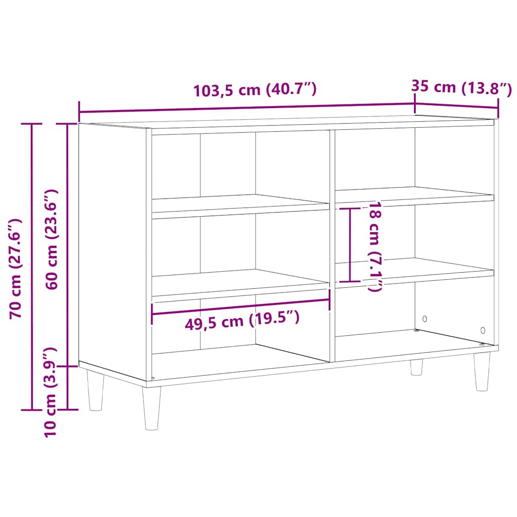 Sideboard 103,5 x 35 x 70 cm Holzwerkstoff Schwarz Eichen-Optik