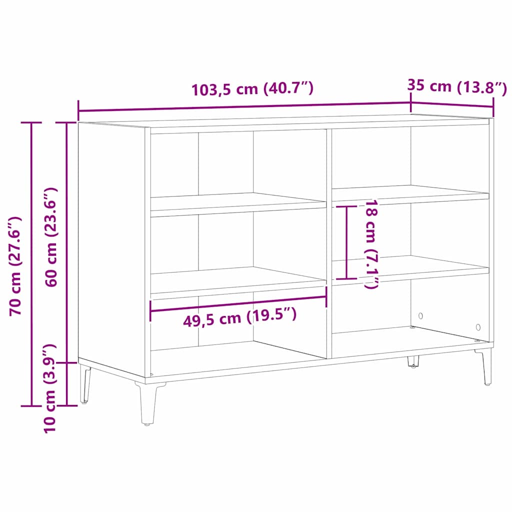 Sideboard Schwarz Eichen-Optik 103,5 x 35 x 70 cm Holzwerkstoff
