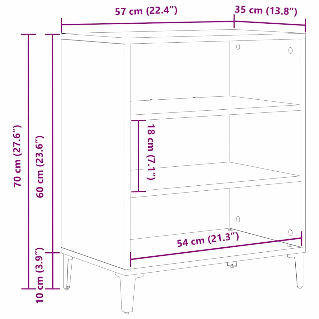 Sideboard Schwarz Eichen-Optik 57 x 35 x 70 cm Holzwerkstoff