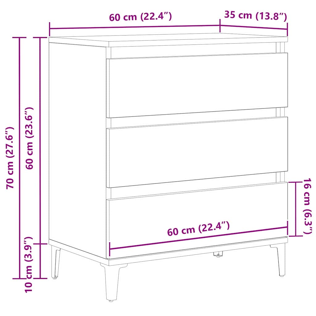 Sideboard Schwarz Eichen-Optik 60 x 35 x 70 cm Holzwerkstoff