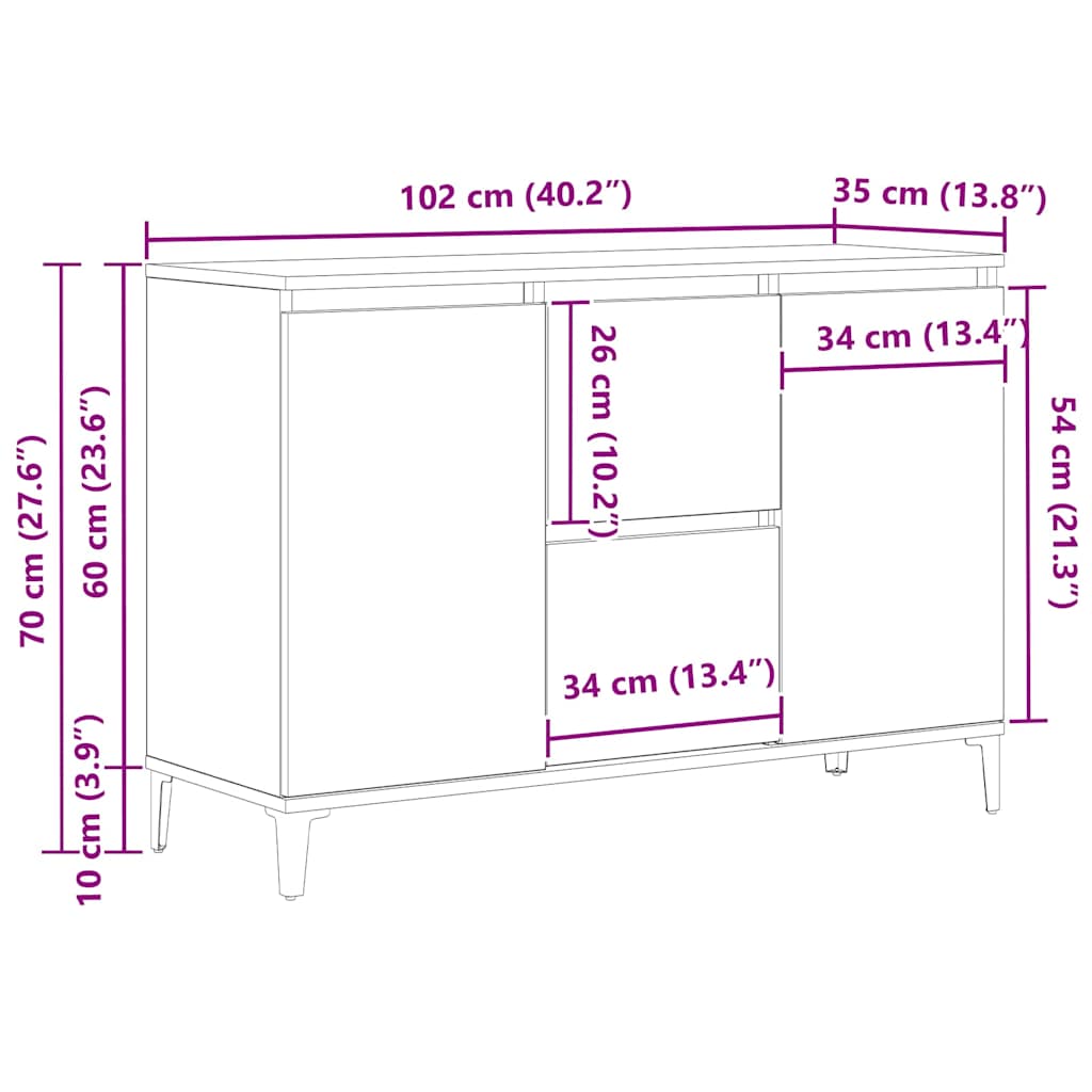 Sideboard Schwarz Eichen-Optik 104 x 35 x 70 cm Holzwerkstoff