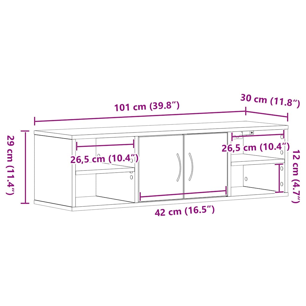 Wandregal Wandhalterung Schwarz Eichen-Optik 102 x 30 x 29 cm