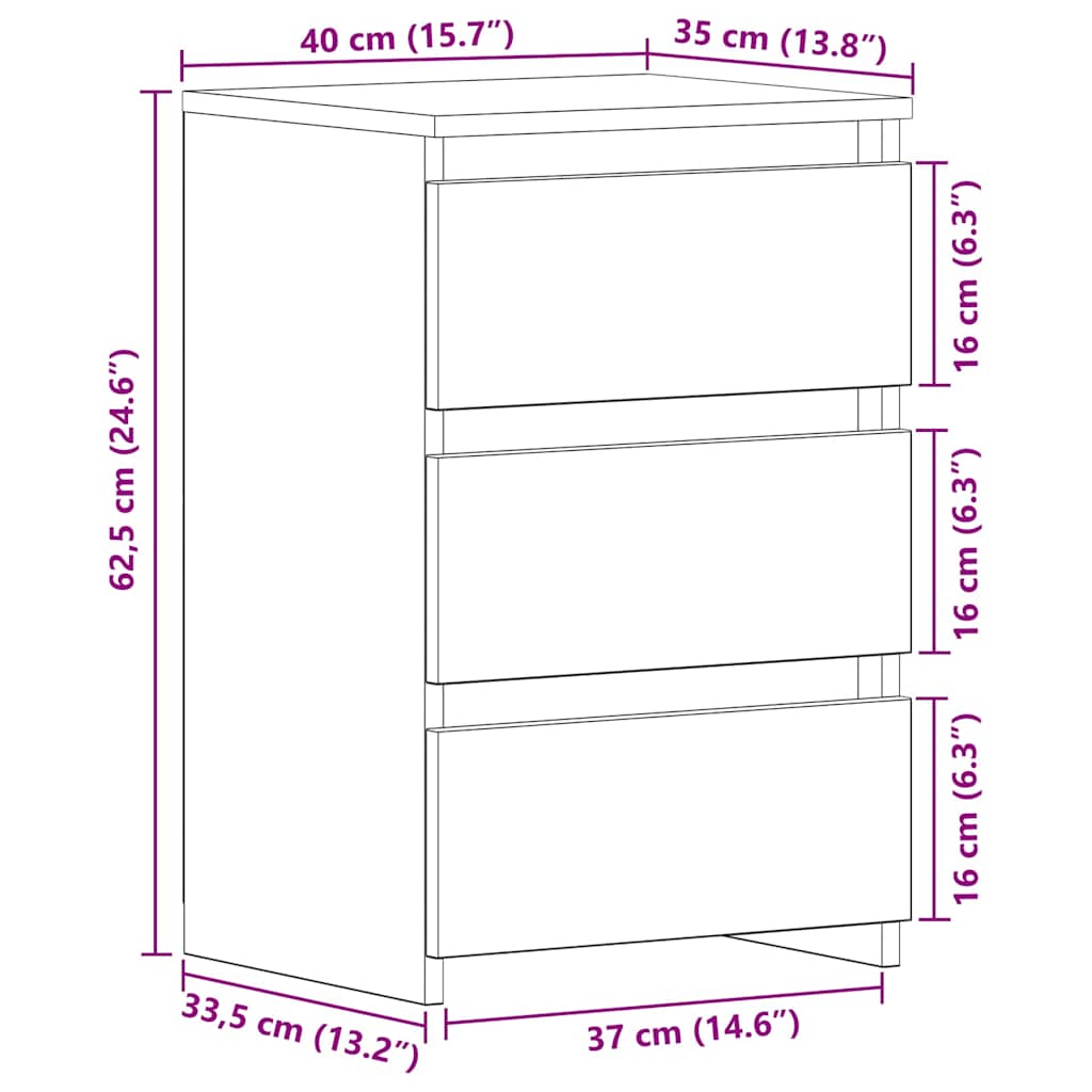 Nachttisch Schwarz Eichen-Optik 40 x 35 x 62,5 cm Holzwerkstoff