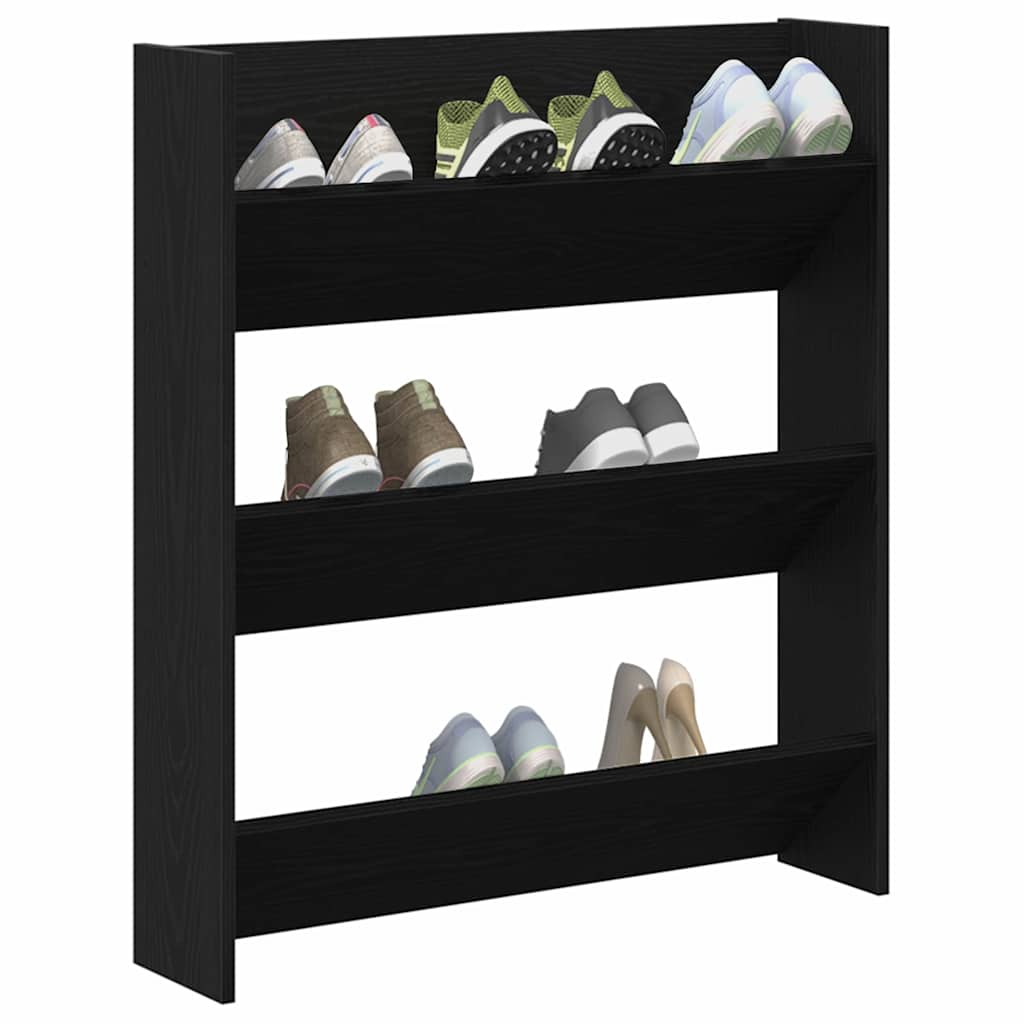 Schuhschrank 80 x 18 x 90 cm Holzwerkstoff Schwarz Eichen-Optik