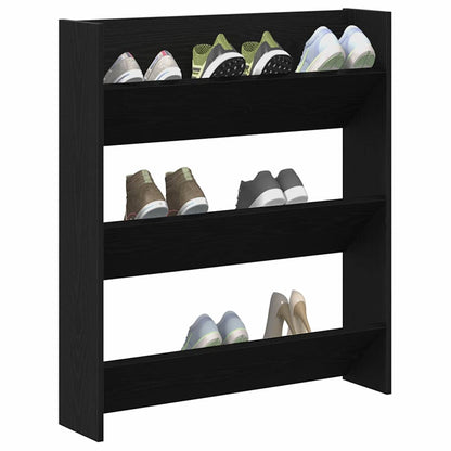 Schuhschrank 80 x 18 x 90 cm Holzwerkstoff Schwarz Eichen-Optik