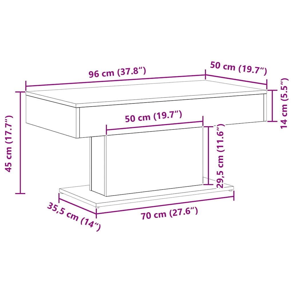 Couchtisch Schwarz Eichen-Optik 96 x 50 x 45 cm Holzwerkstoff