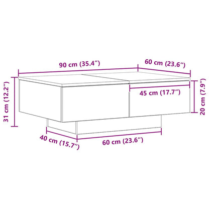 Couchtisch Schwarz Eichen-Optik 90 x 60 x 31 cm Holzwerkstoff