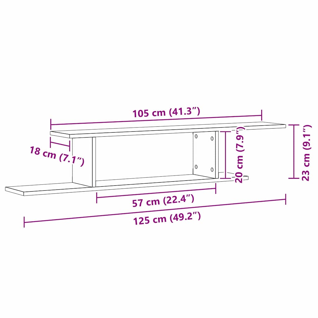 Wandmontiertes TV Regal Wandhalterung Schwarz Eichen-Optik
