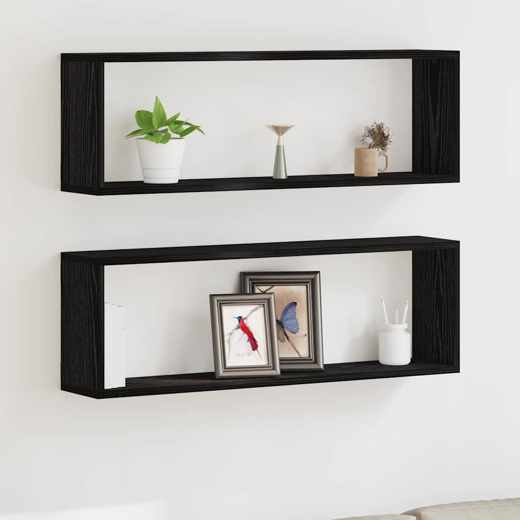 Wandregale 2 stk. Schwarz Eichen-Optik 80 x 15 x 26 cm