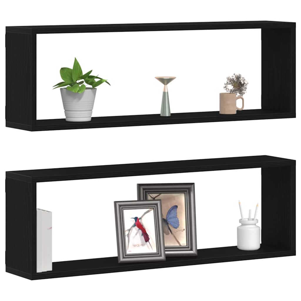 Wandregale 2 stk. Schwarz Eichen-Optik 80 x 15 x 26 cm