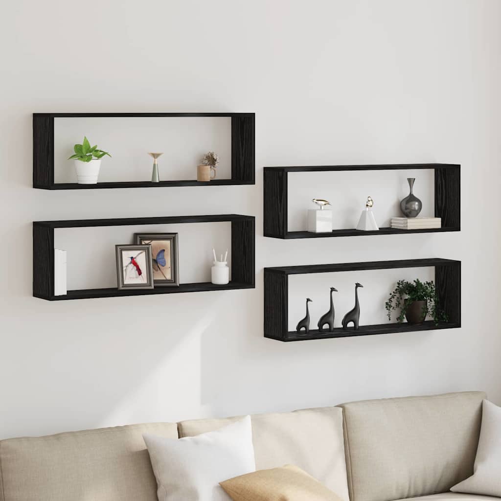 Wandregale 4 stk. Schwarz Eichen-Optik 80 x 15 x 26 cm