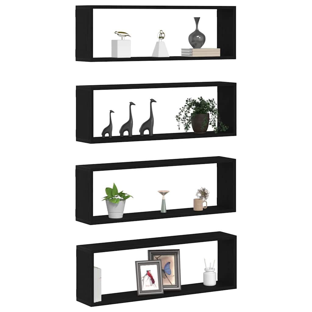 Wandregale 4 stk. Schwarz Eichen-Optik 80 x 15 x 26 cm