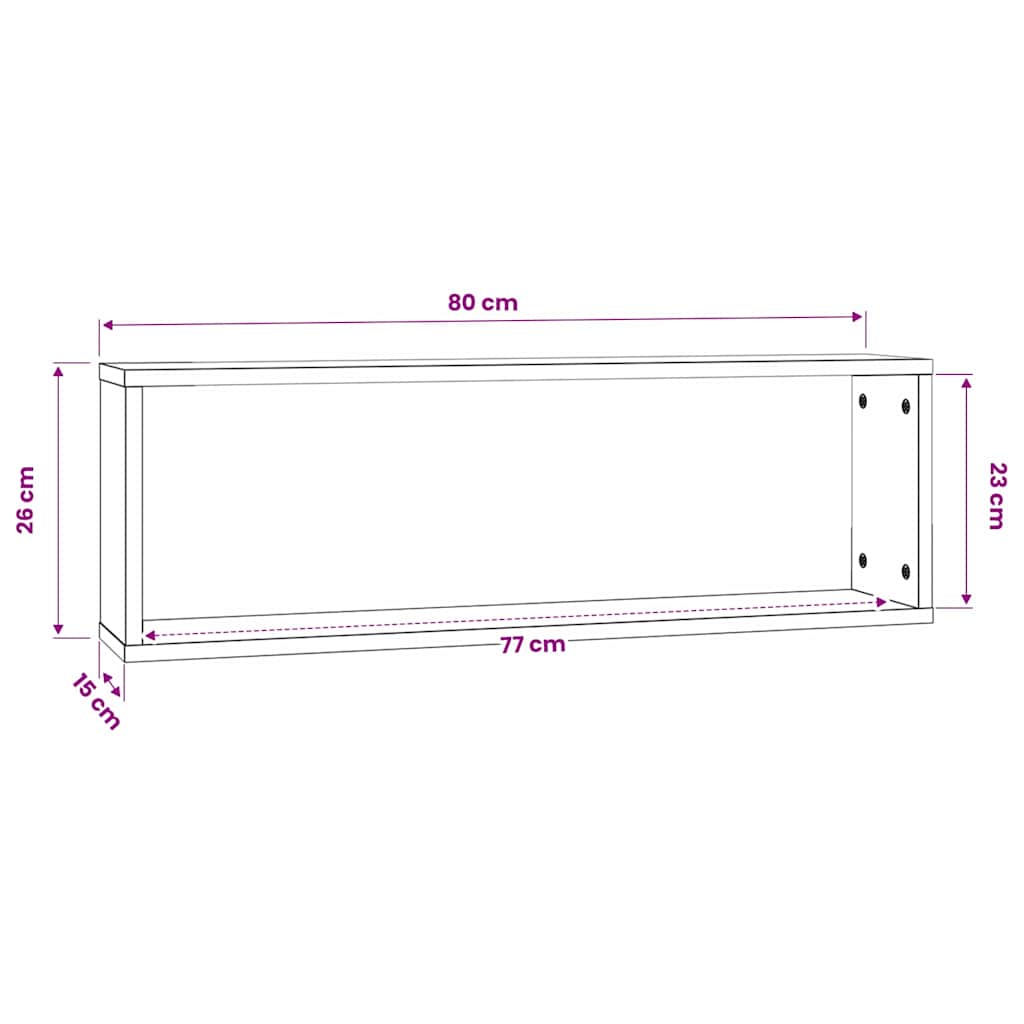 Wandregale 4 stk. Schwarz Eichen-Optik 80 x 15 x 26 cm