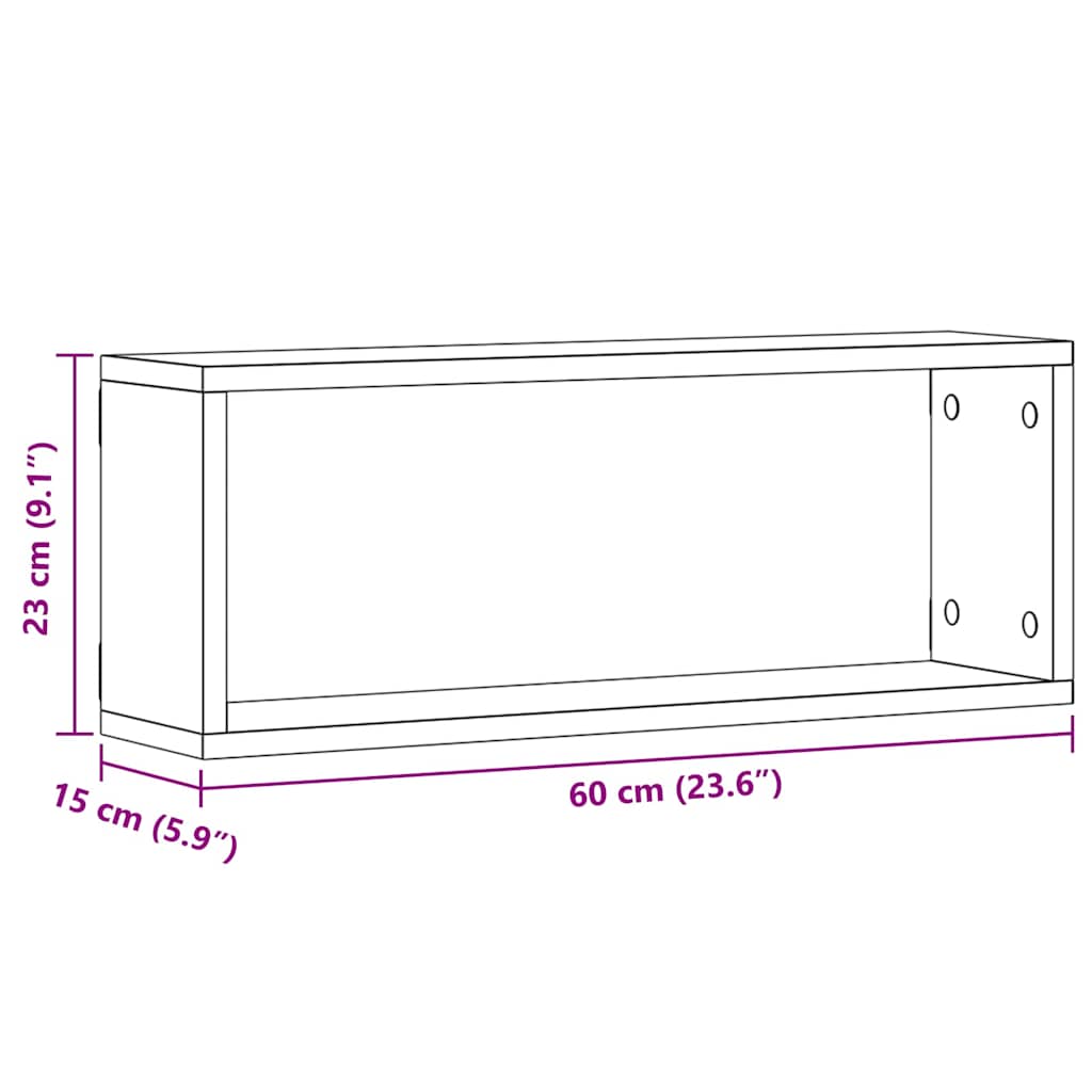 Wandregale 2 stk. Schwarz Eichen-Optik 60 x 15 x 23 cm