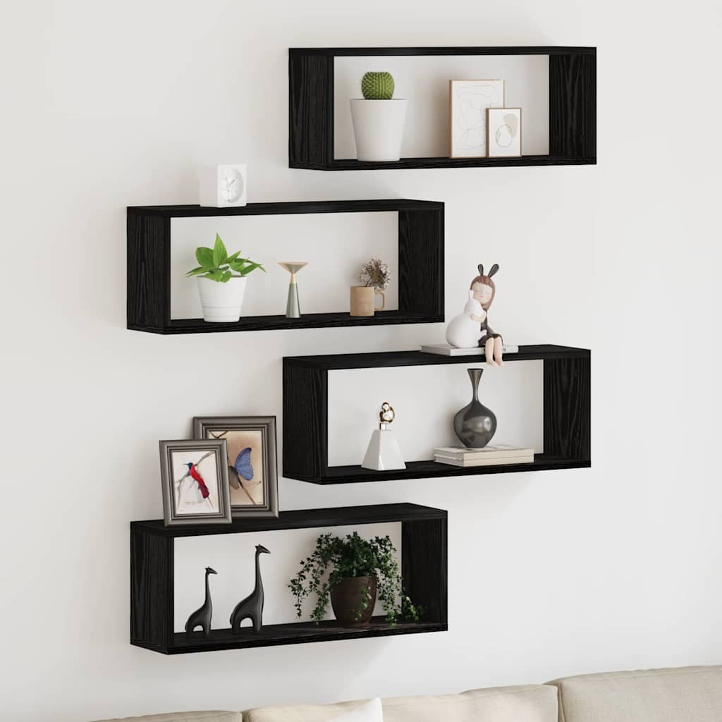 Wandregale 4 stk. Schwarz Eichen-Optik 60 x 15 x 23 cm