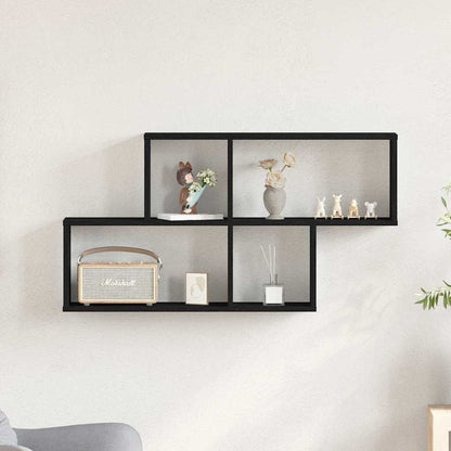 Wandregal Wandhalterung Schwarz Eichen-Optik 76 x 15 x 53 cm